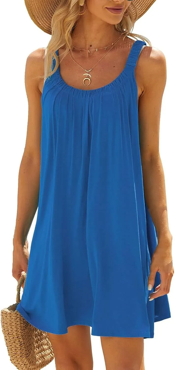 Womens Hawaiian Dresses Retro Classic Scoop Neck Tank Mini Beach Dress Summer Casual Cover Ups for Women