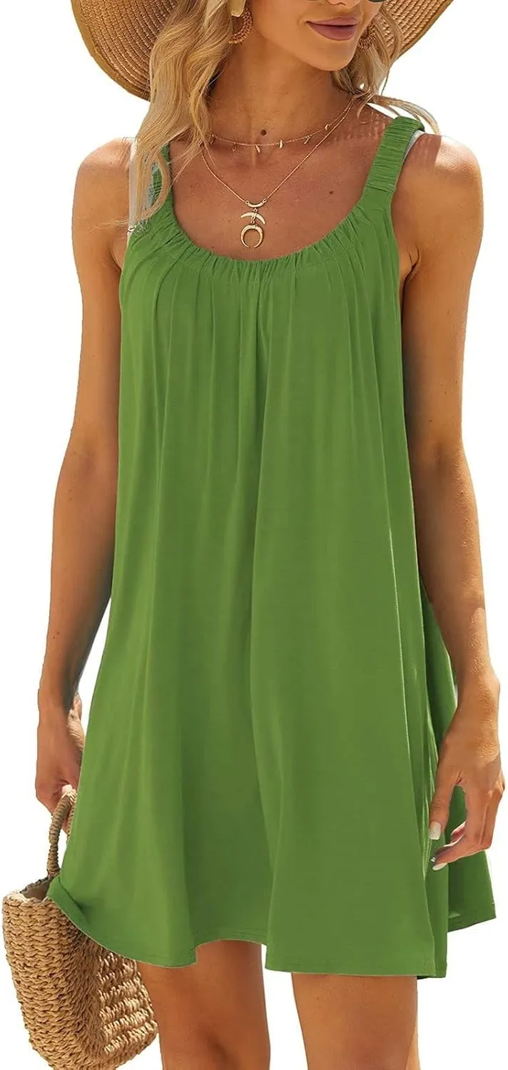 Womens Hawaiian Dresses Retro Classic Scoop Neck Tank Mini Beach Dress Summer Casual Cover Ups for Women