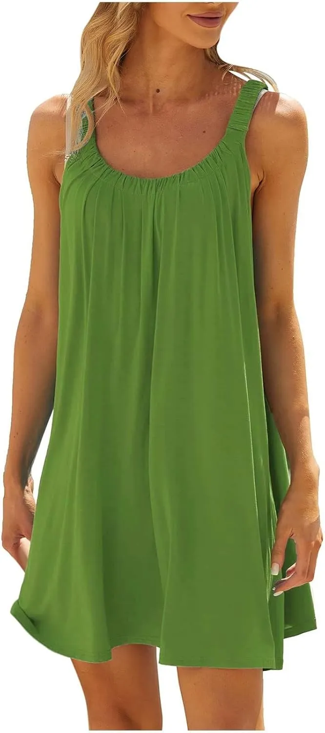 Womens Hawaiian Dresses Retro Classic Scoop Neck Tank Mini Beach Dress Summer Casual Cover Ups for Women