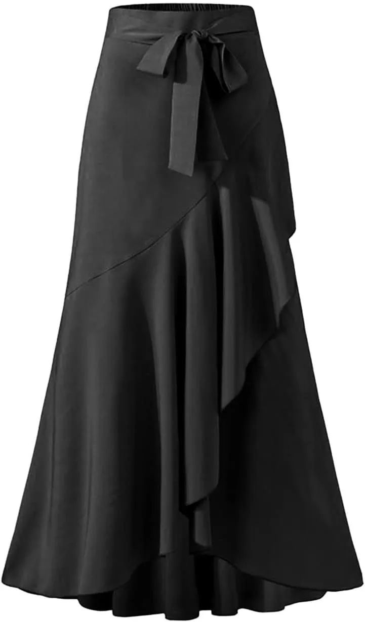Women's High Waist Prom Party Skirts Plus Size Elegant Bodycon Ruffle Slit Maxi Skirt Flowy Evening Dresses