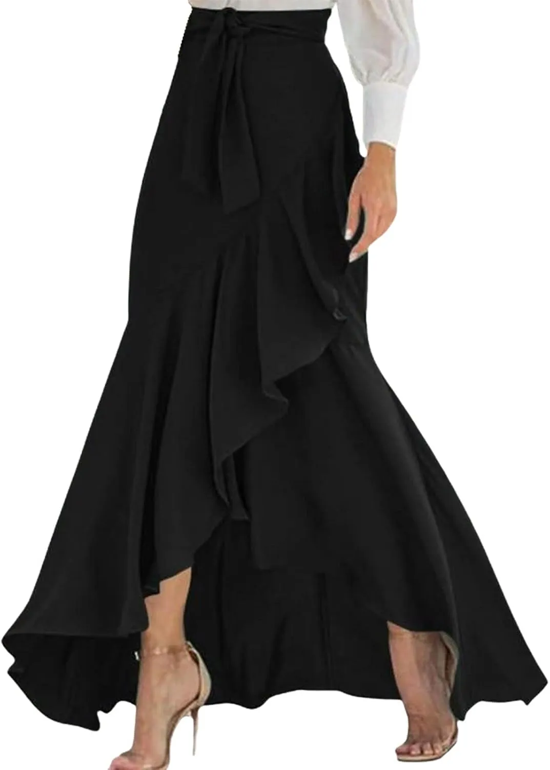 Women's High Waist Prom Party Skirts Plus Size Elegant Bodycon Ruffle Slit Maxi Skirt Flowy Evening Dresses