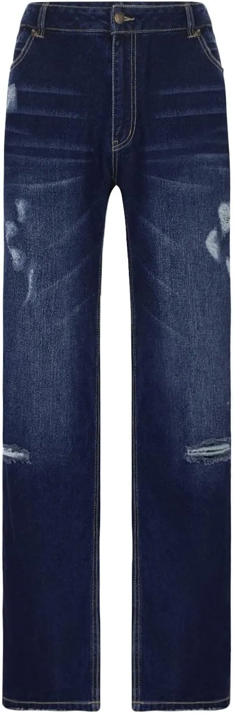 Womens High Waist Ripped Jeans Stretch Baggy Boyfriend Denim Pants Distressed Straight Leg Casual Loose Fit Jeans