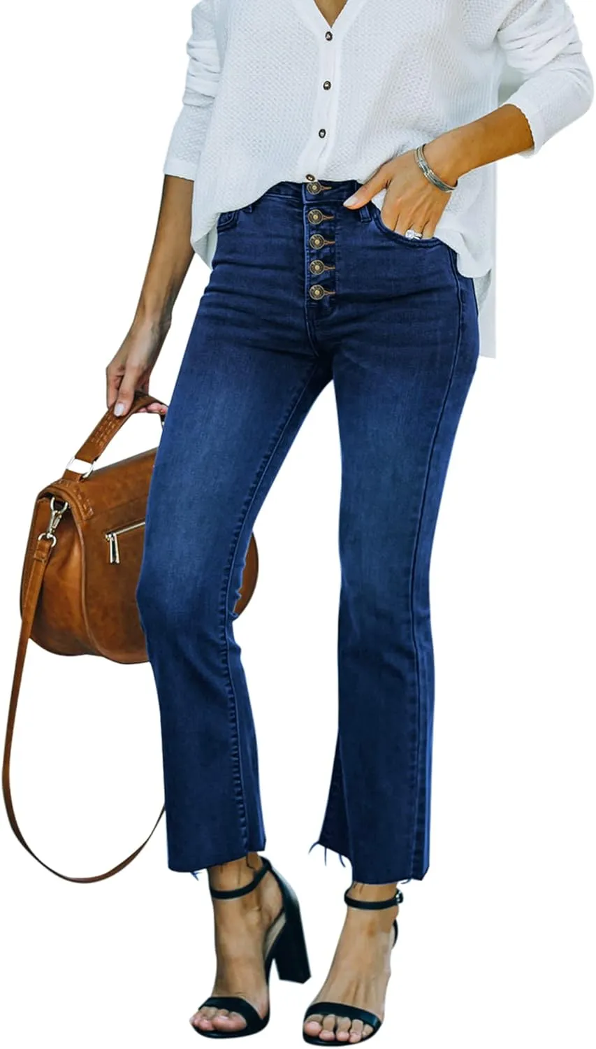 Women's High Waisted Crop Flare Jeans for Women Cropped Bell Bottom Jeans for Women Denim Pants with Live Hem