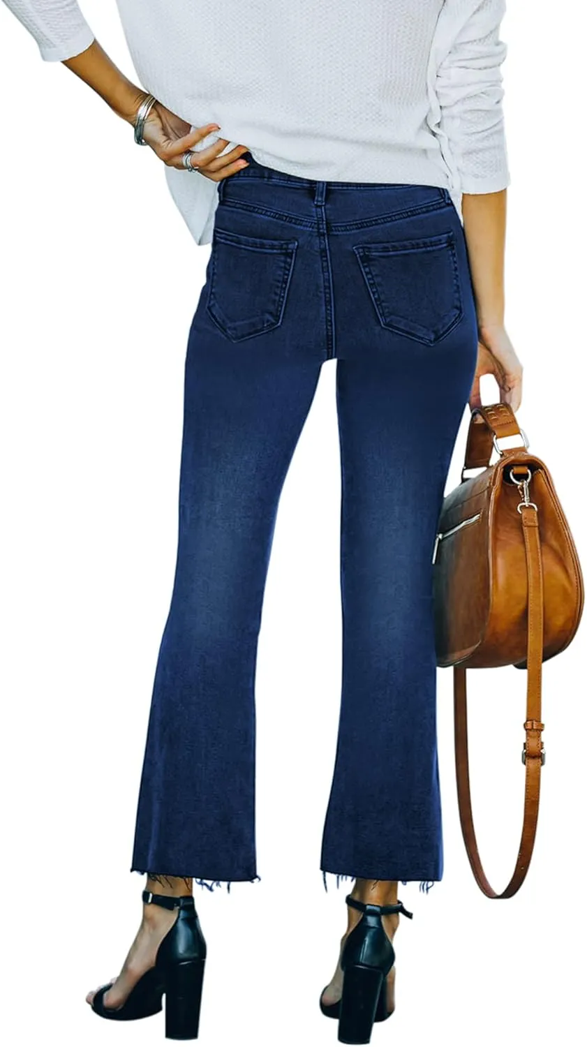 Women's High Waisted Crop Flare Jeans for Women Cropped Bell Bottom Jeans for Women Denim Pants with Live Hem