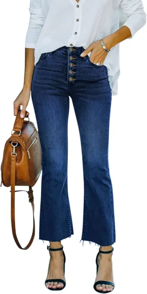 Women's High Waisted Crop Flare Jeans for Women Cropped Bell Bottom Jeans for Women Denim Pants with Live Hem