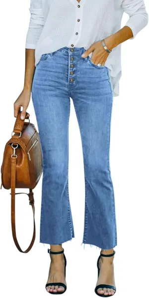 Women's High Waisted Crop Flare Jeans for Women Cropped Bell Bottom Jeans for Women Denim Pants with Live Hem