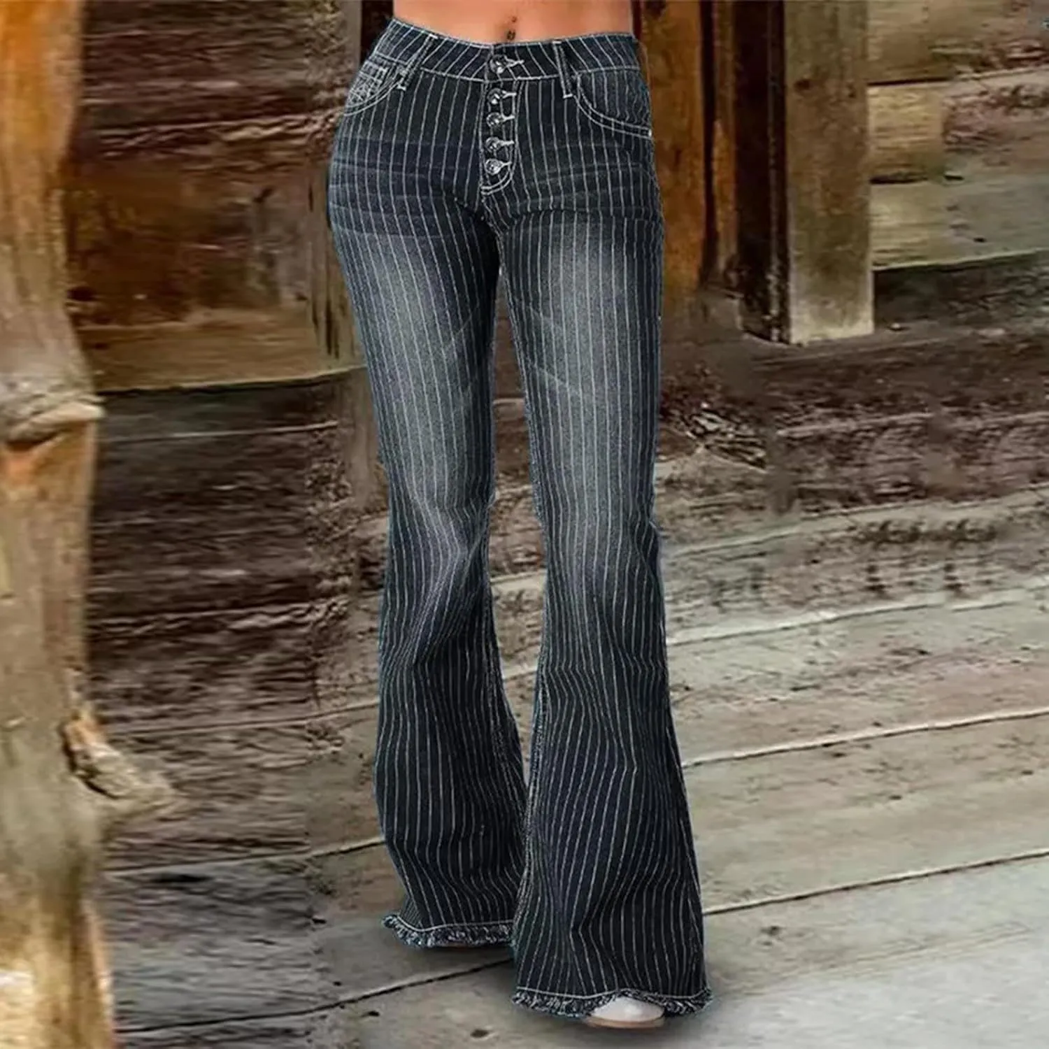 Womens High Waisted Flare Jeans Casual Wide Leg Bell Bottom Jeans for Women Retro Stretch Curvy Bootcut Denim Pants
