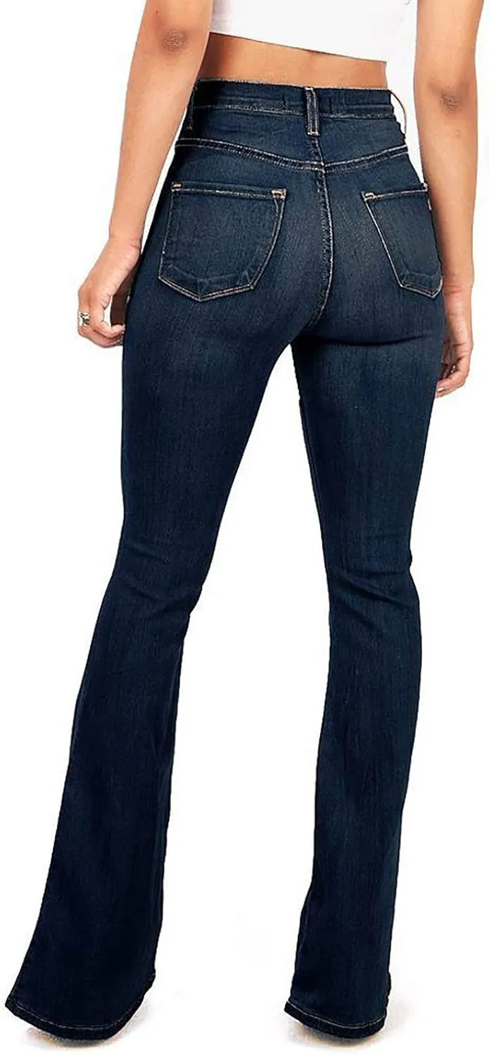 Womens High Waisted Flare Jeans Casual Wide Leg Bell Bottom Jeans for Women Retro Stretch Curvy Bootcut Denim Pants