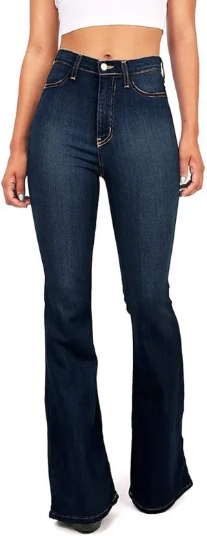Womens High Waisted Flare Jeans Casual Wide Leg Bell Bottom Jeans for Women Retro Stretch Curvy Bootcut Denim Pants