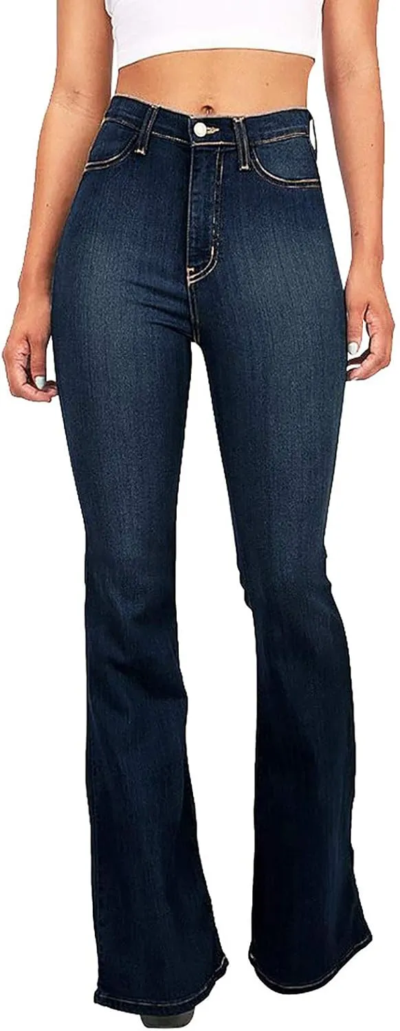 Womens High Waisted Flare Jeans Casual Wide Leg Bell Bottom Jeans for Women Retro Stretch Curvy Bootcut Denim Pants