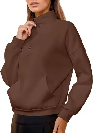Womens Hoodies Oversized Sweatshirts Half Zip Fleece Long Sleeve Casual Pullover Hooded Sweatshirt Tops