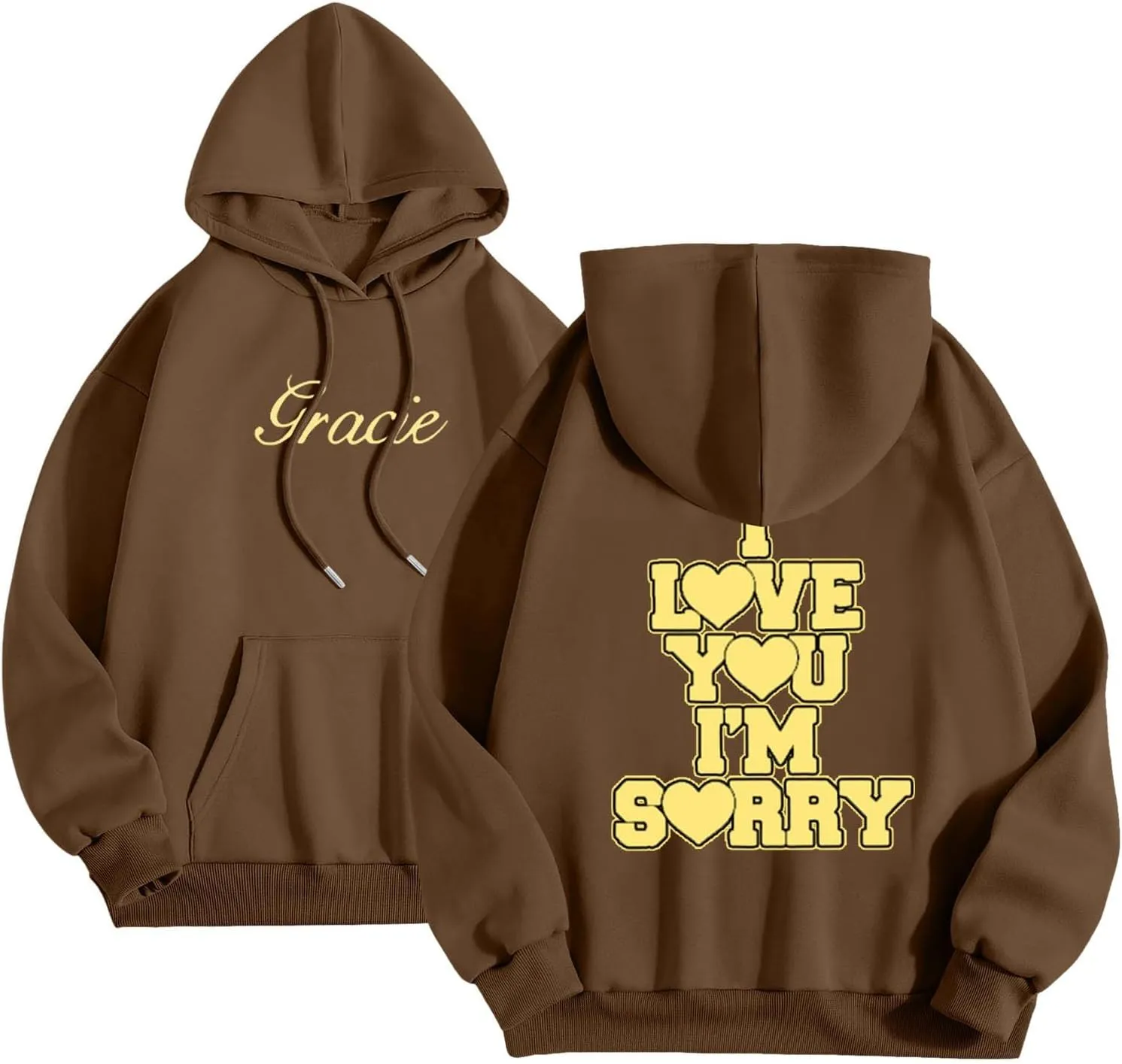 Womens I Love You I'm Sorry Letter Printed Front Back Fall Winter Hoodies Unisex Long Sleeve Hooded Sweatshirts