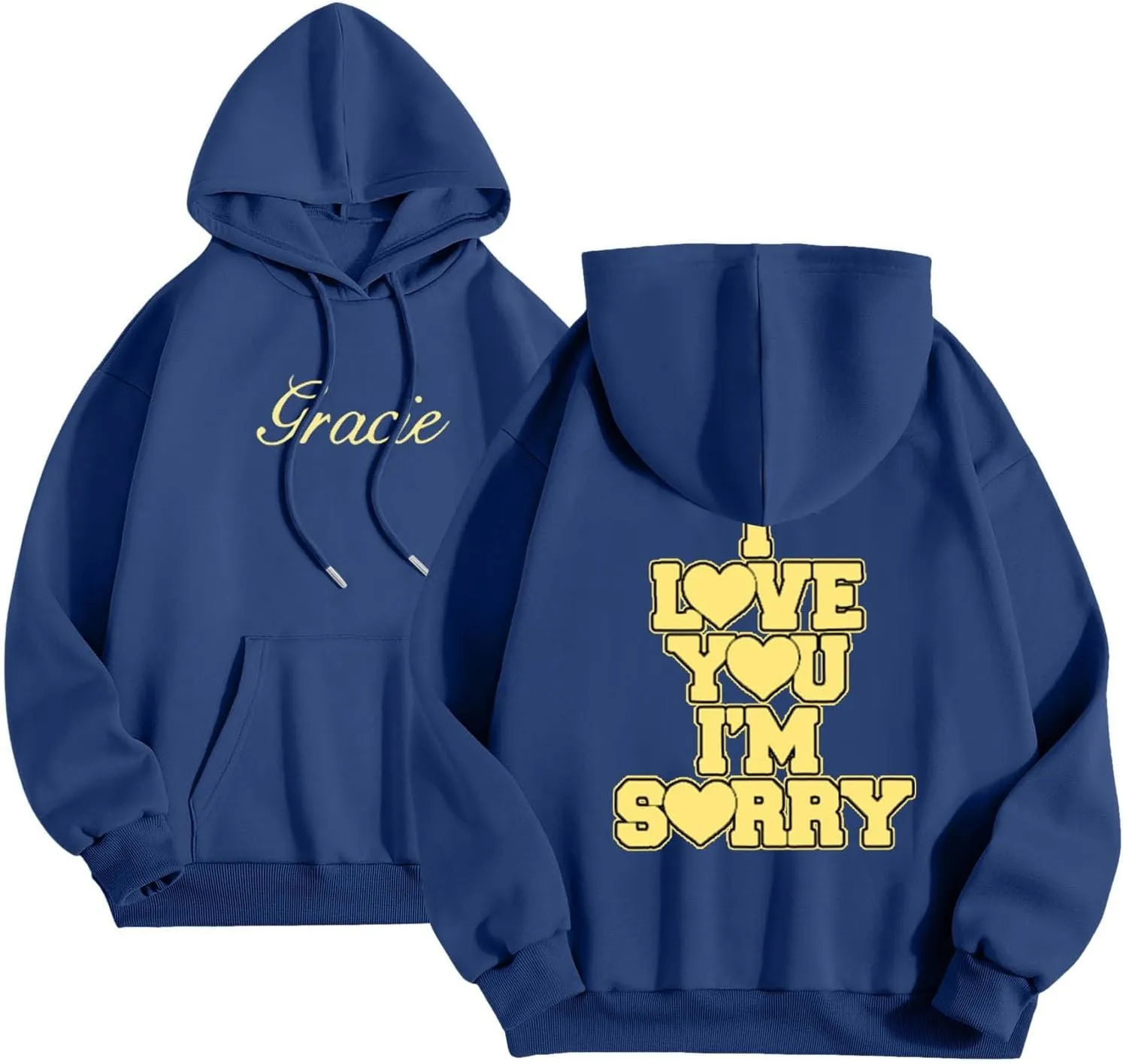 Womens I Love You I'm Sorry Letter Printed Front Back Fall Winter Hoodies Unisex Long Sleeve Hooded Sweatshirts