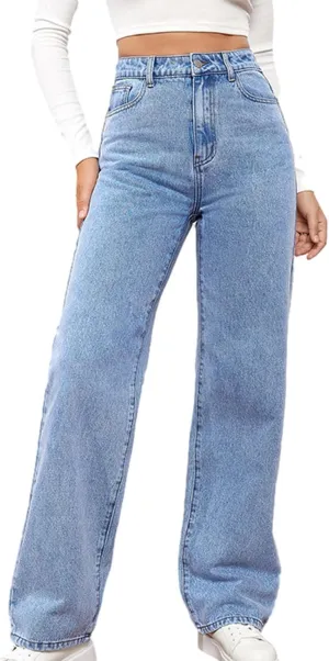 Womens Jeans High Waisted Straight Leg Pants Loose Stretchy Wide Leg Jeans with Pockets Casual Trendy Trousers