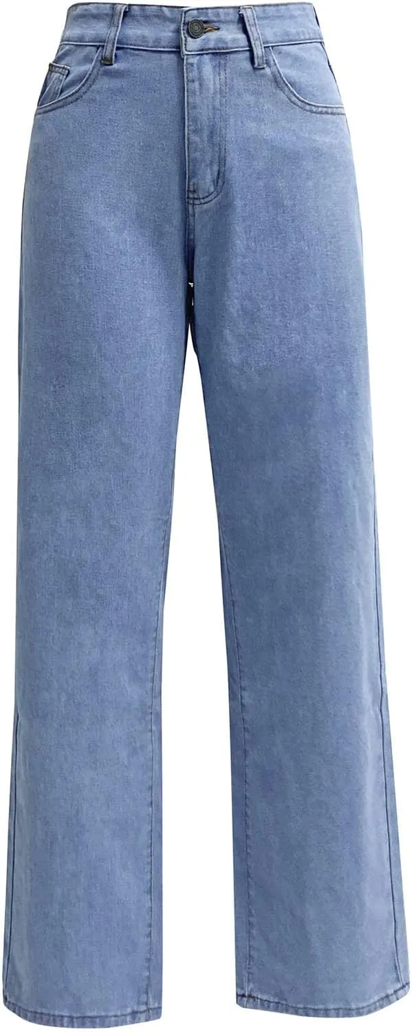 Womens Jeans High Waisted Straight Leg Pants Loose Stretchy Wide Leg Jeans with Pockets Casual Trendy Trousers