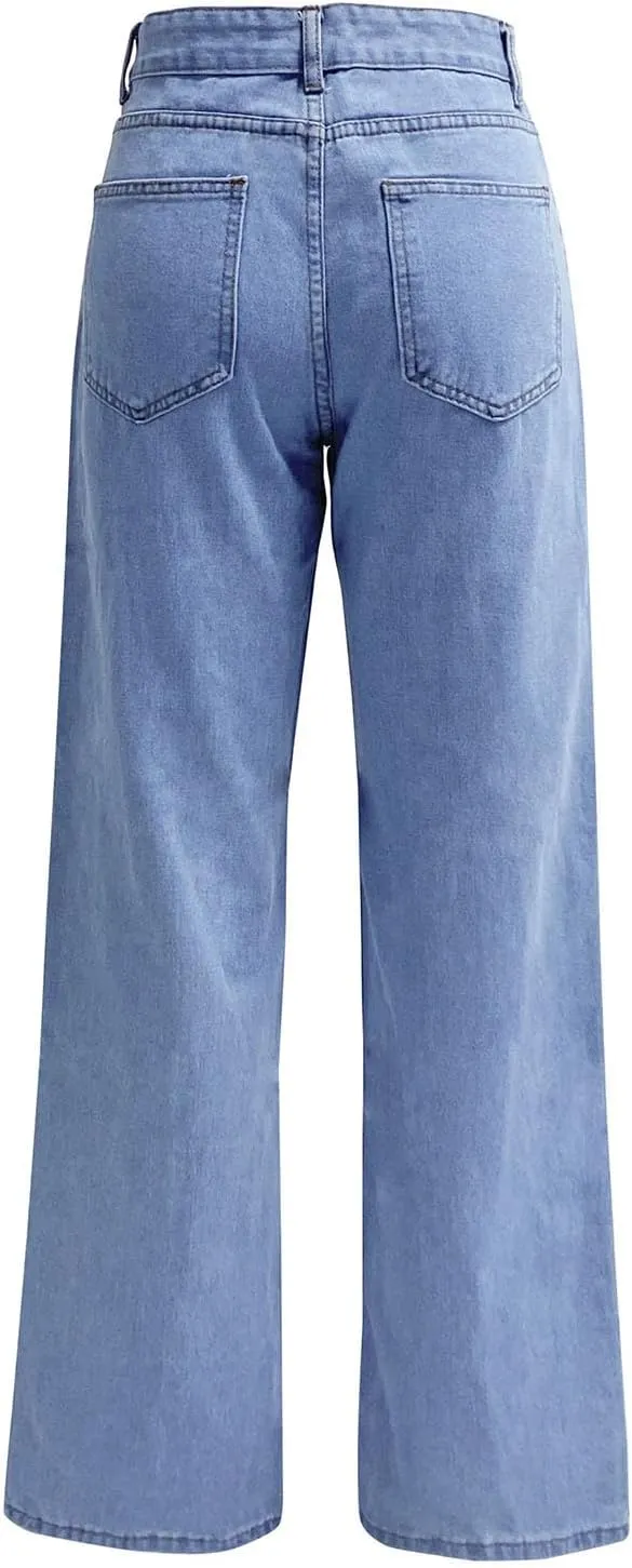Womens Jeans High Waisted Straight Leg Pants Loose Stretchy Wide Leg Jeans with Pockets Casual Trendy Trousers