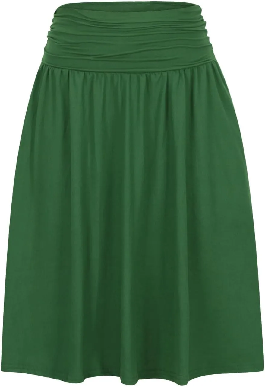Womens Knee Length Skirts Summer Casual Pleated Flowy Skirt High Waist Solid Color Mini Skirts