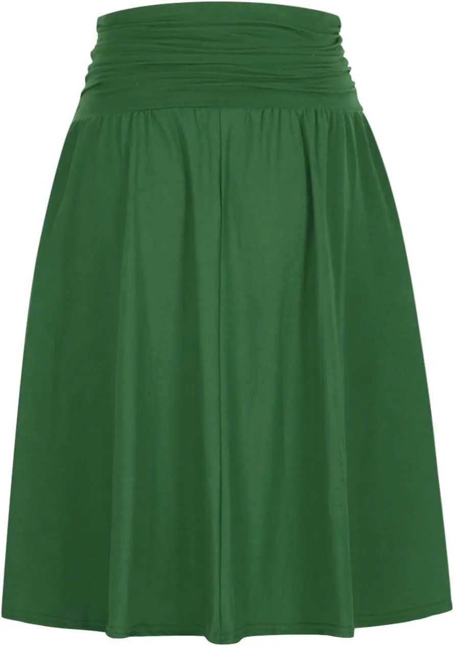 Womens Knee Length Skirts Summer Casual Pleated Flowy Skirt High Waist Solid Color Mini Skirts