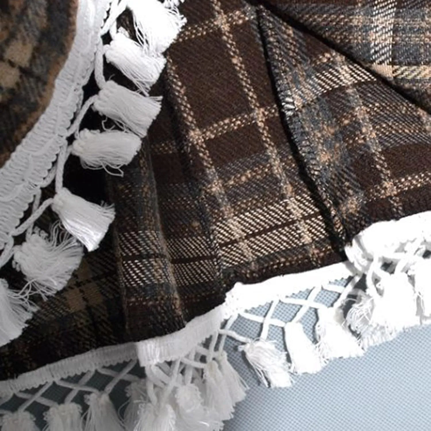 Women's Lace Trim Plaid Skirt Vintage Wool Blend Tiered Elastic Waist A-Line Skirts Casual Ruffle Swing Mini Skirts