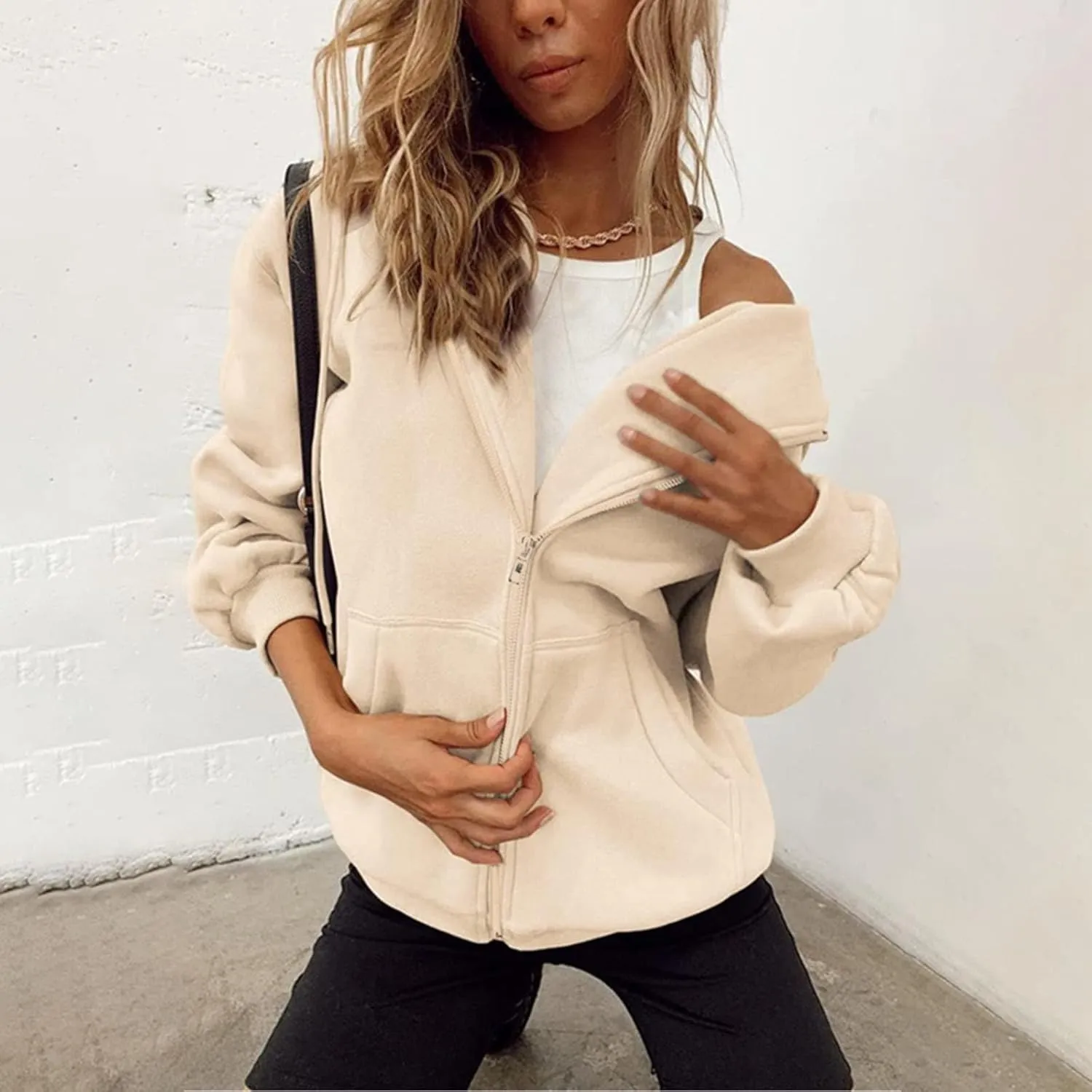 Womens Lightweight Zip Up Fleece Hoodies 2024 Fall Teen Girls Preppy Sweatshirts Oversized Casual Fashion Y2k Jacket