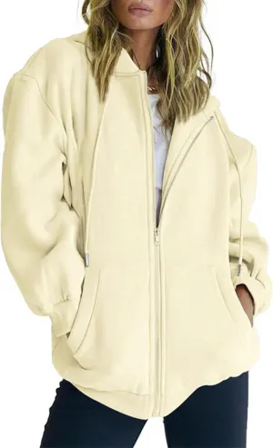 Womens Lightweight Zip Up Fleece Hoodies 2024 Fall Teen Girls Preppy Sweatshirts Oversized Casual Fashion Y2k Jacket