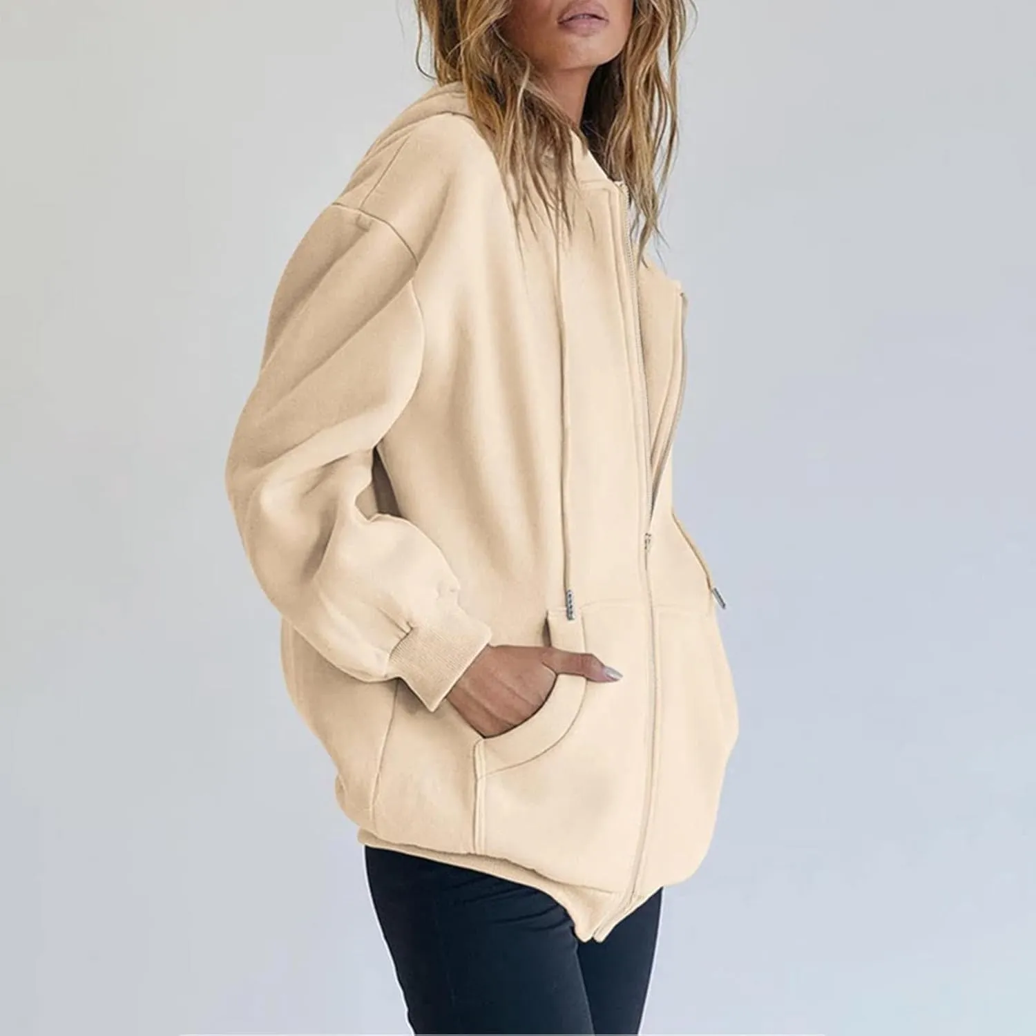 Womens Lightweight Zip Up Fleece Hoodies 2024 Fall Teen Girls Preppy Sweatshirts Oversized Casual Fashion Y2k Jacket