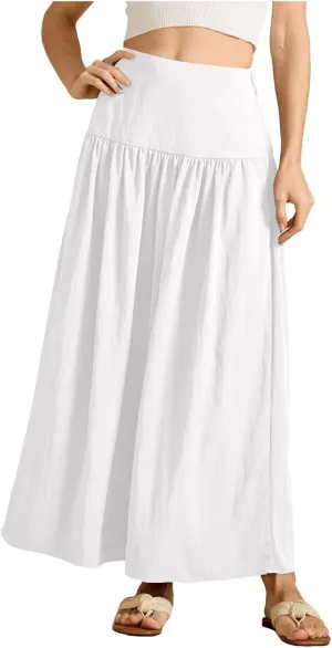 Women's Long Elastic High Waist Retro Pleated A-Line Flared Maxi Skirts