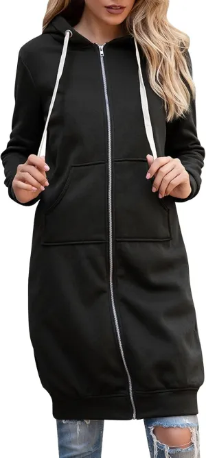 Womens Long Hoodies Tunic Winter Fleece Jackets Knitted Casual Sweatshirt Zip Up Hoodies Casual Full Zip Up Hoodie