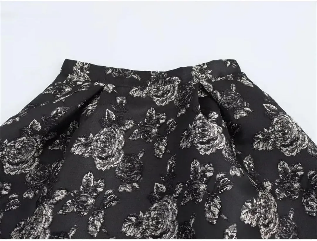 Womens Long Skirts A-Line Floral Embroidery Elegant High Waisted Comfortable Long Skirts