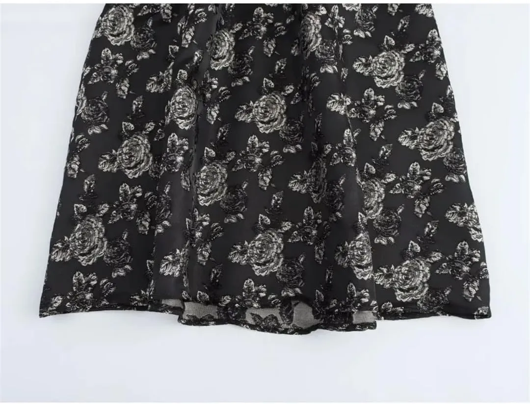 Womens Long Skirts A-Line Floral Embroidery Elegant High Waisted Comfortable Long Skirts