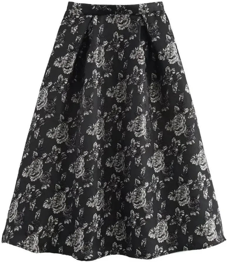 Womens Long Skirts A-Line Floral Embroidery Elegant High Waisted Comfortable Long Skirts