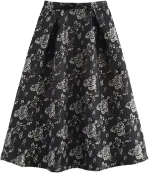 Womens Long Skirts A-Line Floral Embroidery Elegant High Waisted Comfortable Long Skirts