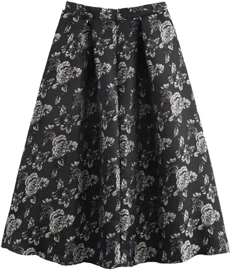 Womens Long Skirts A-Line Floral Embroidery Elegant High Waisted Comfortable Long Skirts
