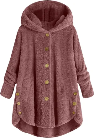 Women's Long Sleeve Hoodies Coat Cat Ear Cap Plush Tops Casual Loose Plus Size Button Stitching Pullover Sweaters