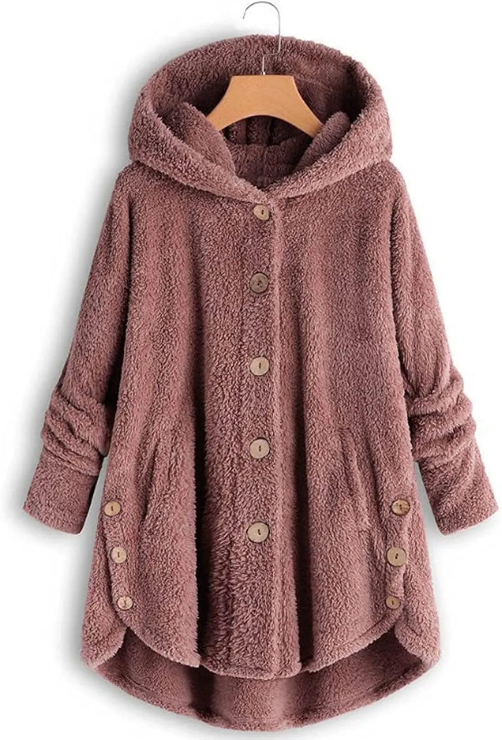 Women's Long Sleeve Hoodies Coat Cat Ear Cap Plush Tops Casual Loose Plus Size Button Stitching Pullover Sweaters