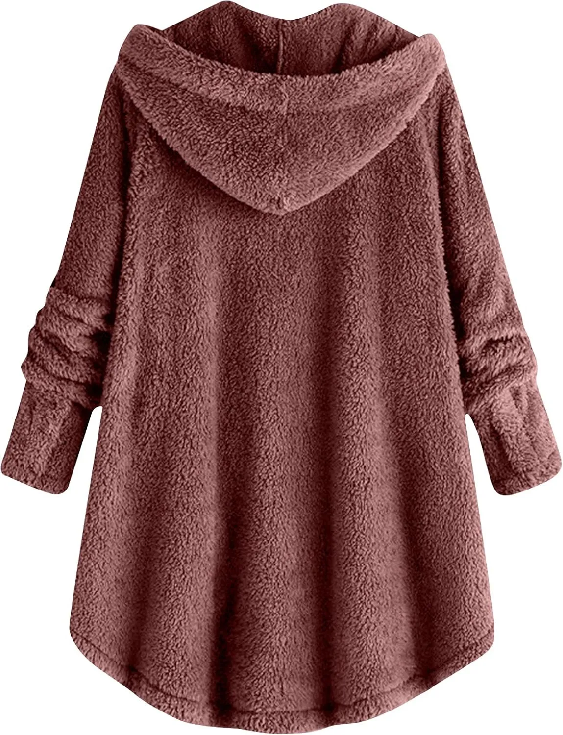 Women's Long Sleeve Hoodies Coat Cat Ear Cap Plush Tops Casual Loose Plus Size Button Stitching Pullover Sweaters
