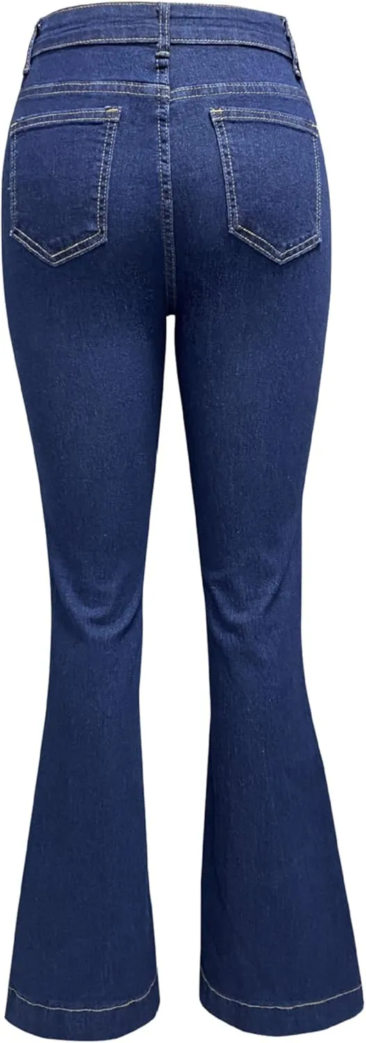 Women's Luscious Curvy Bootcut Jeans Mid-Rise Stretch Juniors Jeans Mid Waisted Flared Leg Loose Stretchy Pants