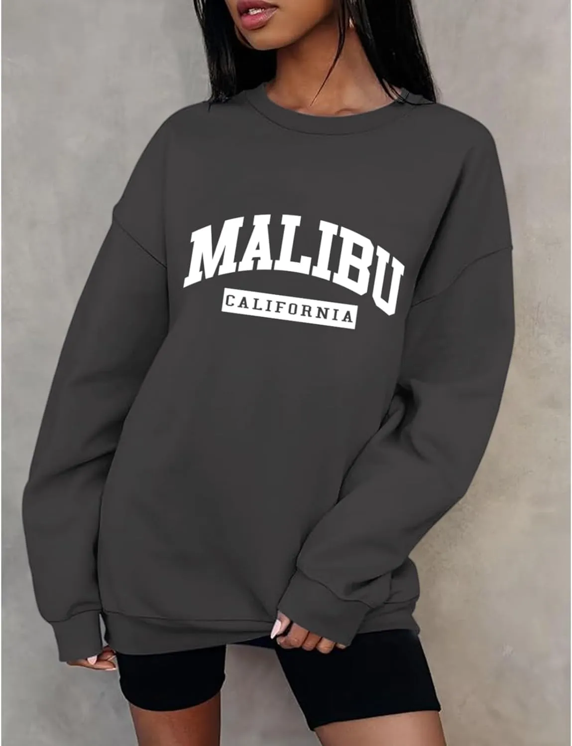Womens Malibu Sweatshirt Oversized Graphic Letter Print Crewneck Sweatshirts Trendy Casual Pullover Preppy Tops