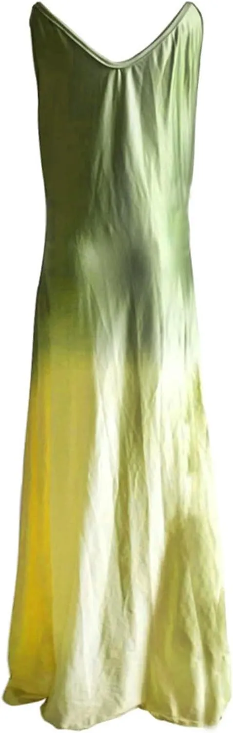 Womens Maxi Long Dress Spaghetti Straps Summer Casual V Neck Beach Sleeveless Sundress Tie Dye Floral Print Tank Dress