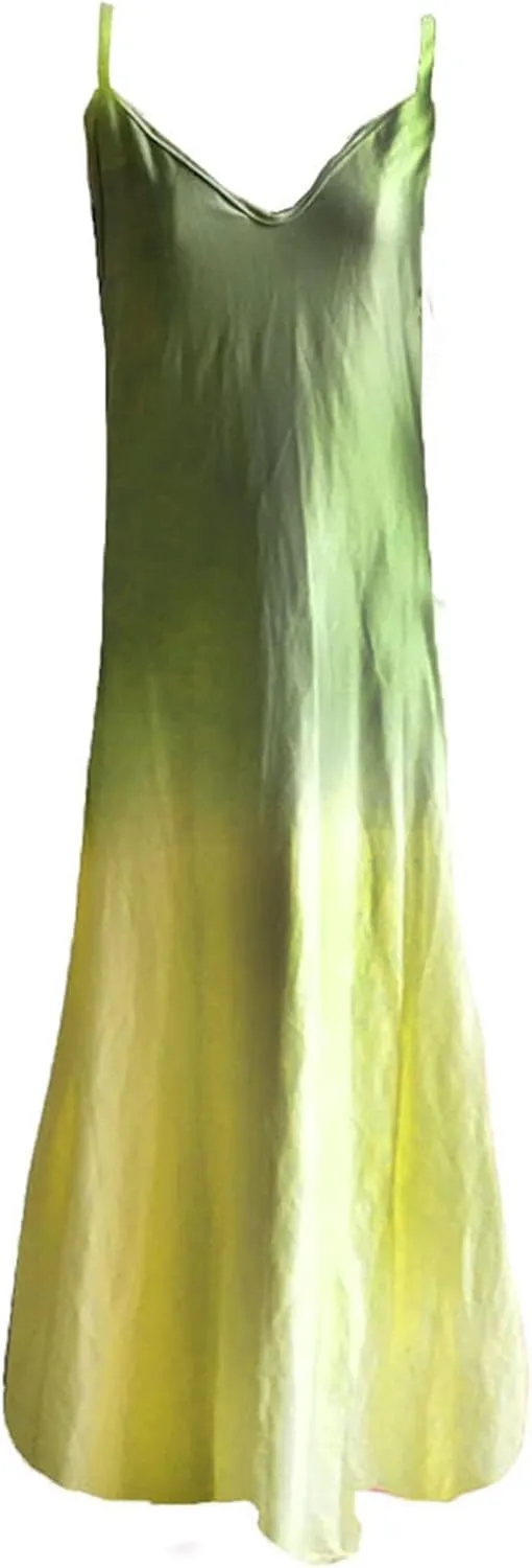 Womens Maxi Long Dress Spaghetti Straps Summer Casual V Neck Beach Sleeveless Sundress Tie Dye Floral Print Tank Dress