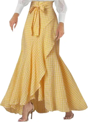 Women's Mermaid Maxi Skirt Summer Fashion Tie Waist Irregular Ruffle Hem Beach Skirts Casual Wrap Party Long Skorts