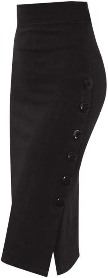 Womens Midi Pencil Skirts 2024 Fashion Long Elastic High Waist Side Button Slit Hem Bodycon Wrap Skirt for Party