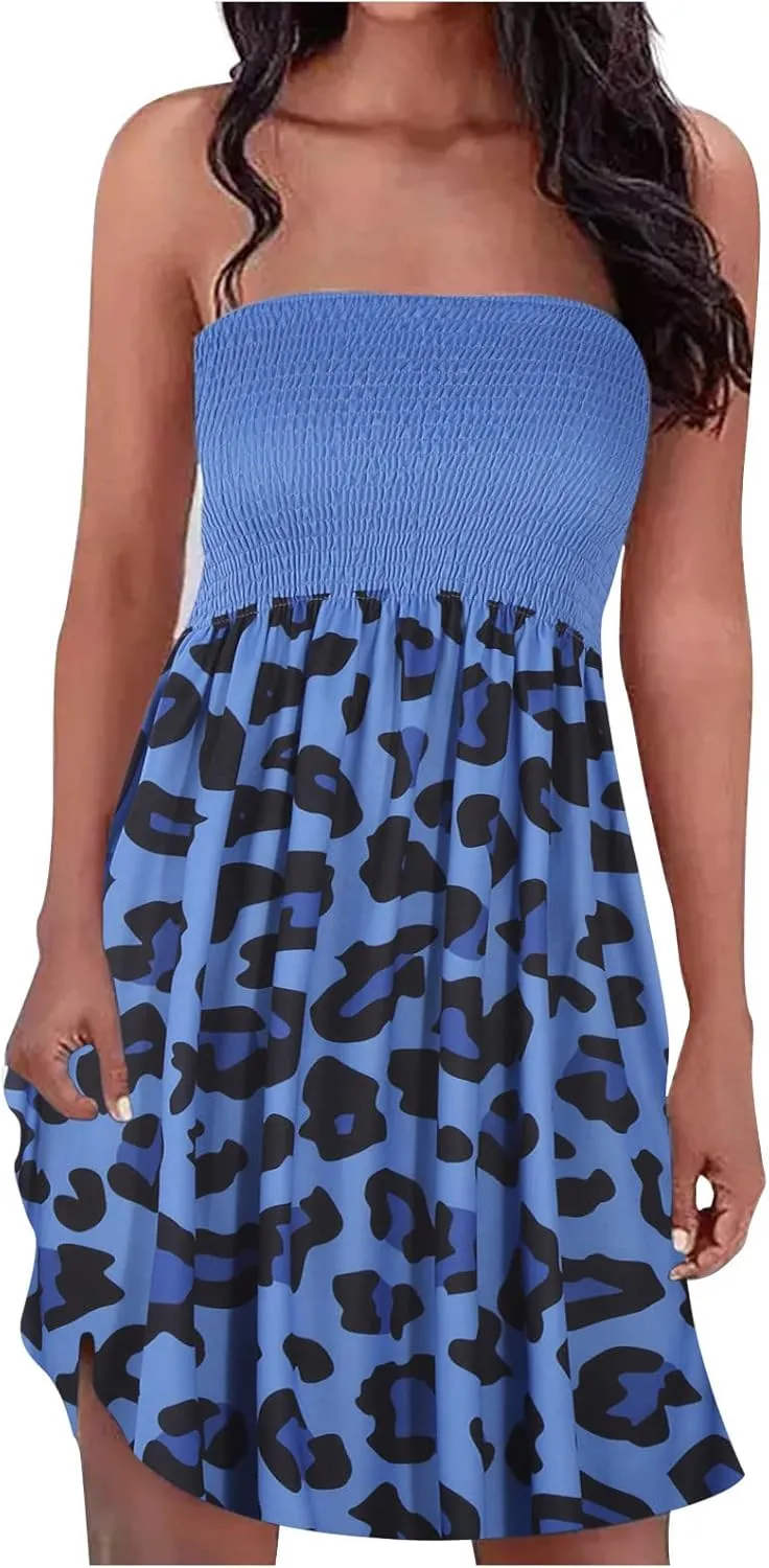 Women's Off Shoulder Dress Fashion Floral Print Pleated Short Dress Summer Beach Holiday Dress Boho Dress