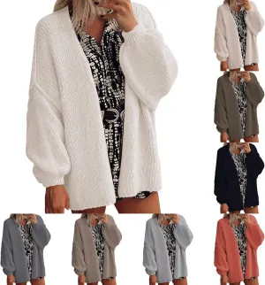 Womens Oversized Cardigan 2024 Fall Knit Open Front Long Lantern Sleeve Sweater Drop Shoulder Chunky Slouchy Outwear