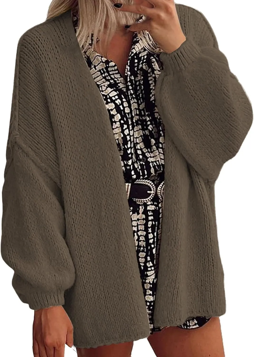 Womens Oversized Cardigan 2024 Fall Knit Open Front Long Lantern Sleeve Sweater Drop Shoulder Chunky Slouchy Outwear