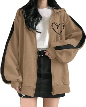 Women's Oversized Hoodies Fashion Long Sleeve Drawstring Hooded Full Zip Up Jackets Autumn Workout Open Front Blazer