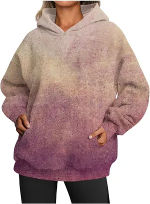 Women's Oversized Hoodies Gradient Color Drop Shoulder Sweatshirts Casual Fleece Pullover Tops with Pockets