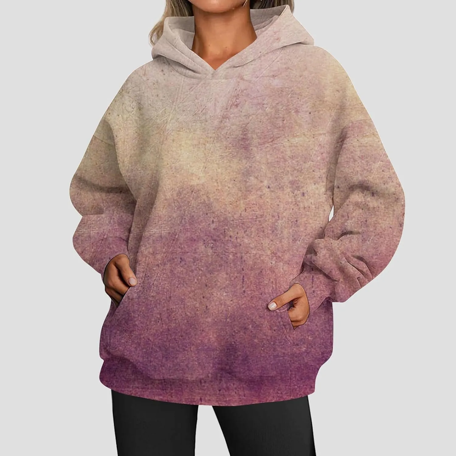 Women's Oversized Hoodies Gradient Color Drop Shoulder Sweatshirts Casual Fleece Pullover Tops with Pockets