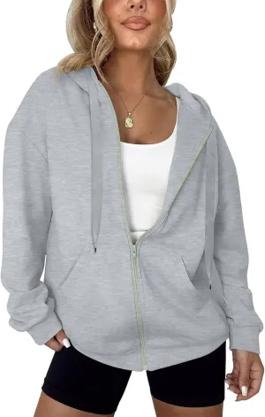 Women's Oversized Lightweight Hoodies for Women Full Zip Up Long Sleeve Drawstring Jackets