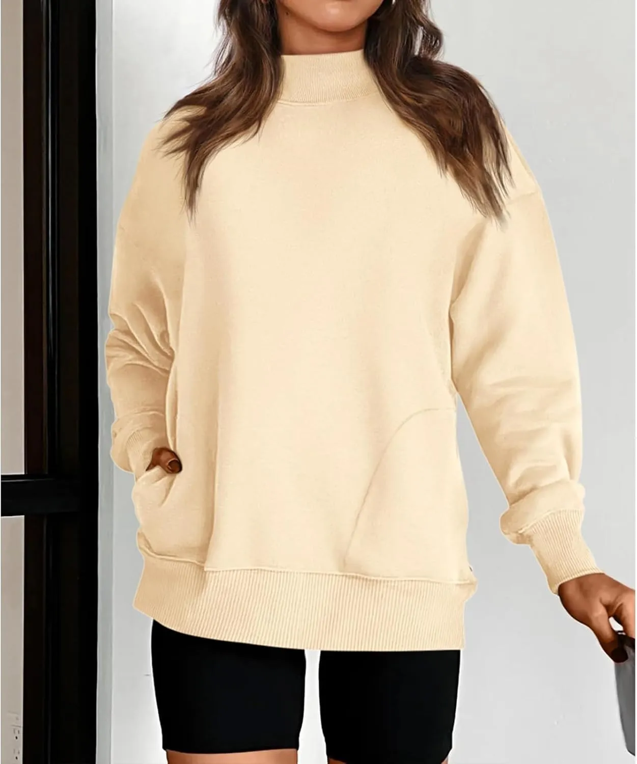 Womens Oversized Sweatshirt Turtleneck Long Sleeve Sweater Casual Loose Fit Pullover Fall Winter Clothes with Pocket